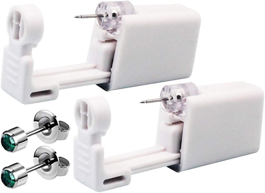 2 Pack Self Ear Piercing Kit, Ear Piercing Gun Kit Self Ear Piercing Gun Self Ear Piercing Gun Kit Tool With Earrings (Green)