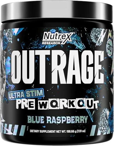Image of Outrage Ultra HIGH STIM Pre-Workout Powder for Men | 400mg Caffeine, L-Citrulline, Beta-Alanine, Creatine | Extreme Energy, Focus, Strength & Endurance (30 Servings, Blue Raspberry)