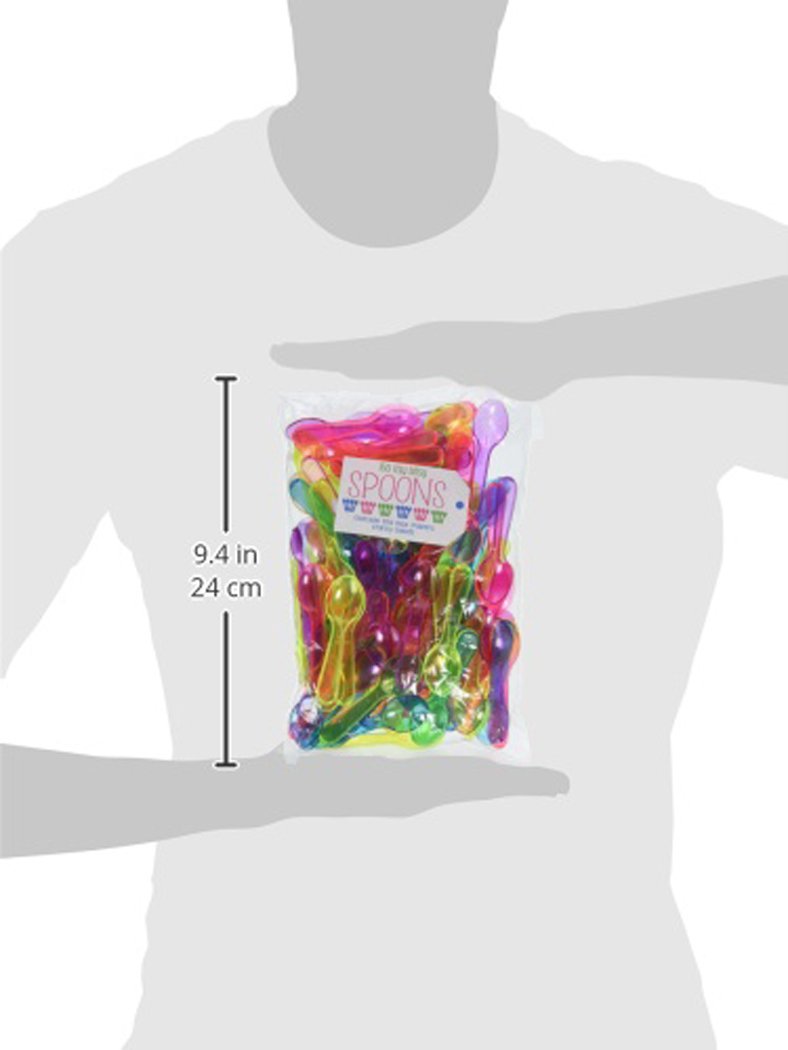 Mini Taster Spoons - Clear Plastic - Blue, Pink, Green, Yellow, Orange - 150 Pack by Outside the Box Papers