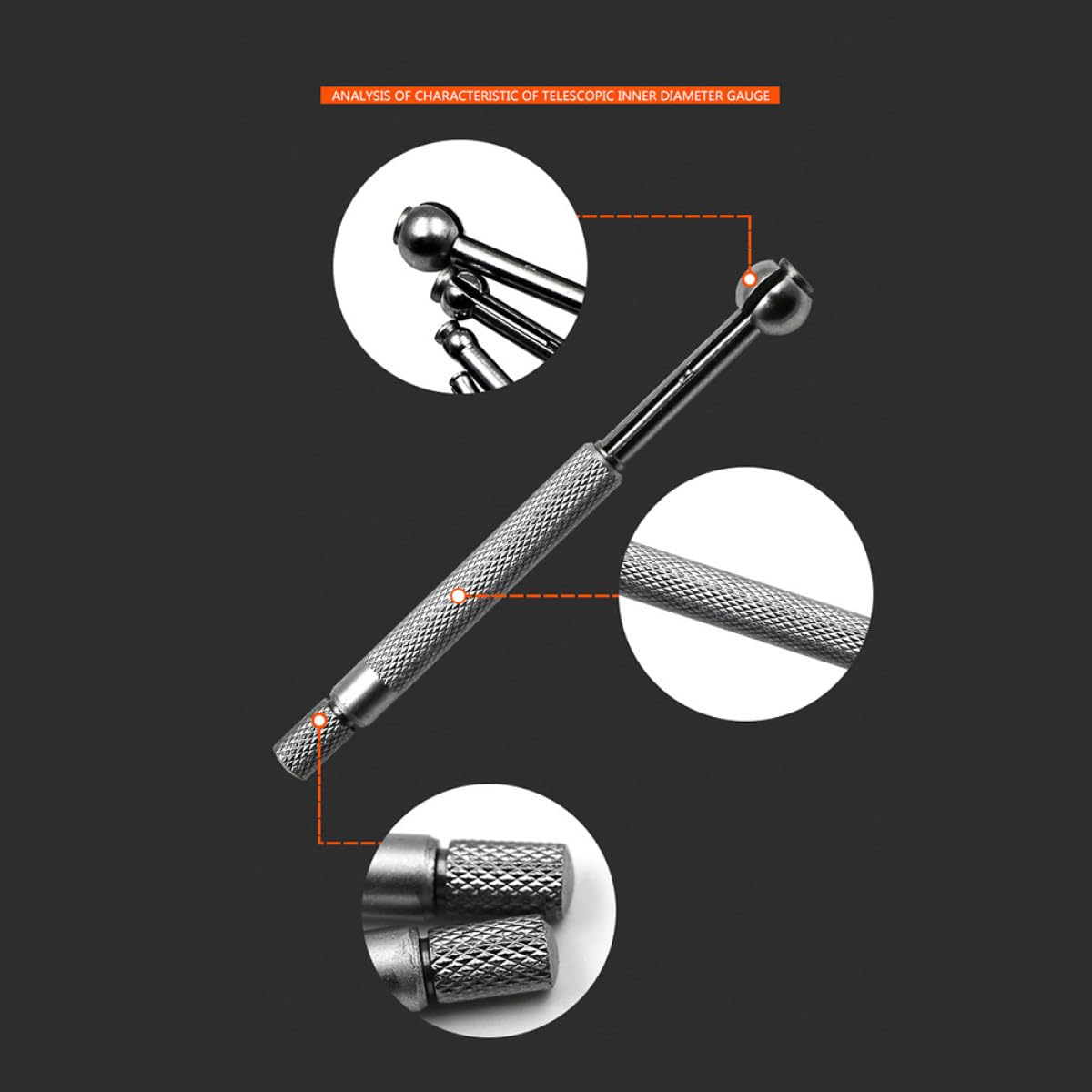 POPETPOP Jeu de 4 Jauges D'alésage Télescopiques en Métal Argenté, Forme Sphérique, pour Trous de 3 à 14 Mm, Extra Longues pour Mesures Profondes Micromètre Extérieur