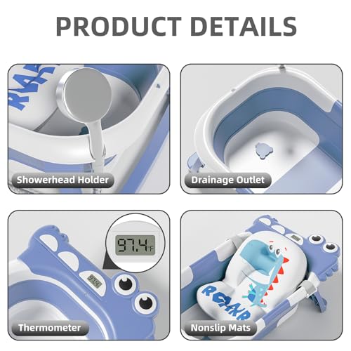 Image of TPN Collapsible Baby Bathtub, Baby Bath Tub with Soft Cushion & Real-Time Thermometer, Baby Bathtub Infant to Toddler Tub (0-36 Months), Portable Travel Baby Tubs for Newborns (Blue)