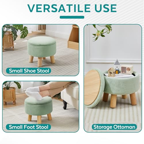 FIMIVIBI Small Foot Stool Ottoman with Storage, Soft Faux Fur Ottoman Foot Rest for Couch, Round Footstool with Storage, Small Ottomans and Footstools for Living Room and Entryway (Light Green) by FIMIVIBI - Used condition - Image 5