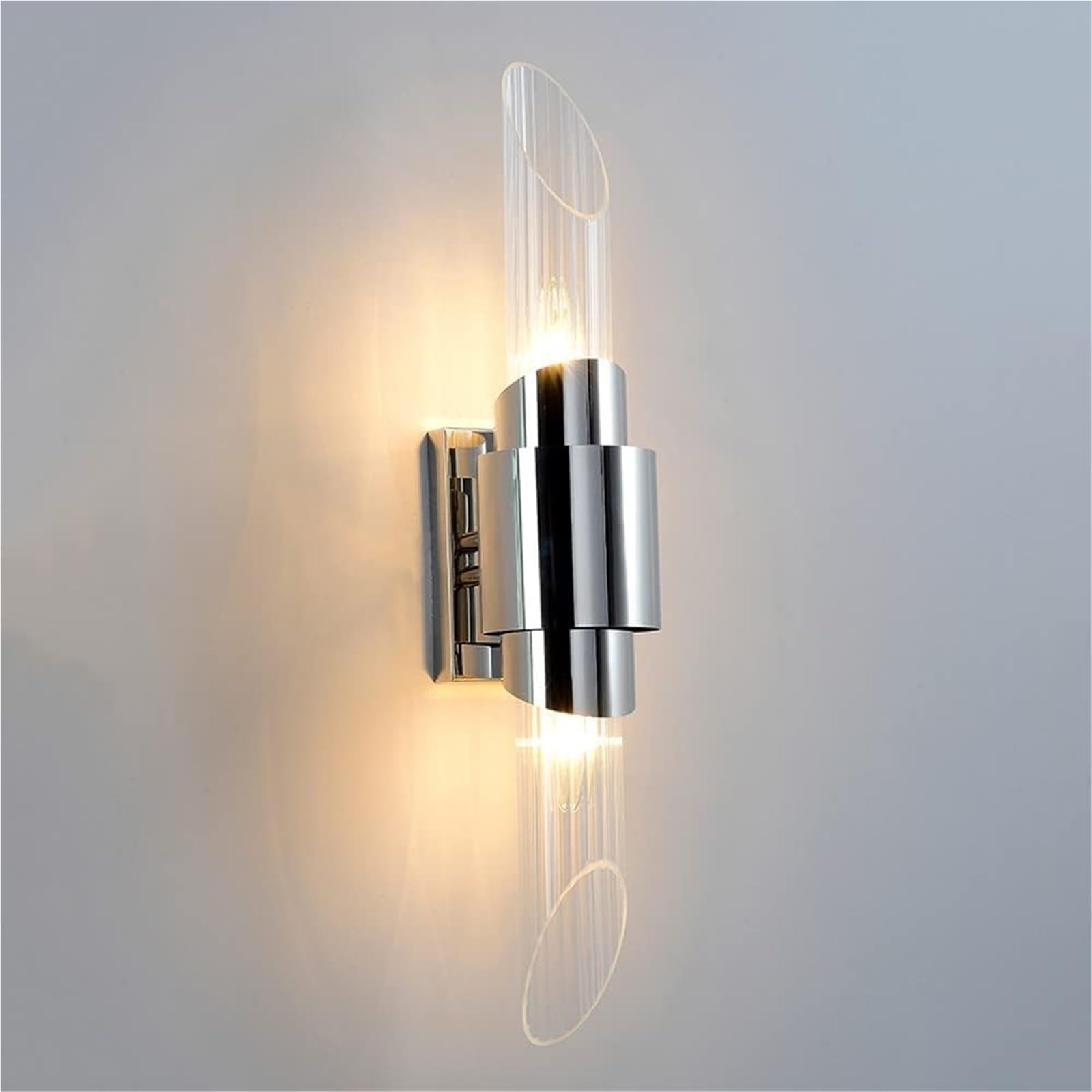 HPTHLY Nordic Simple Glass Wall Sconce And Stainless Steel Wall Light Fixtures, E14 Indoor Wall Lamp For Bedside Headboard, Living Room Bedroom Hallway Wall Sconces, (Chrome)