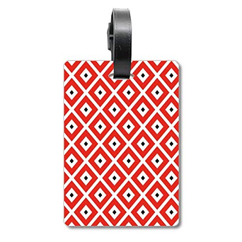Étiquette valise rouge et noir au motif géométrique pour l'identification de bagage