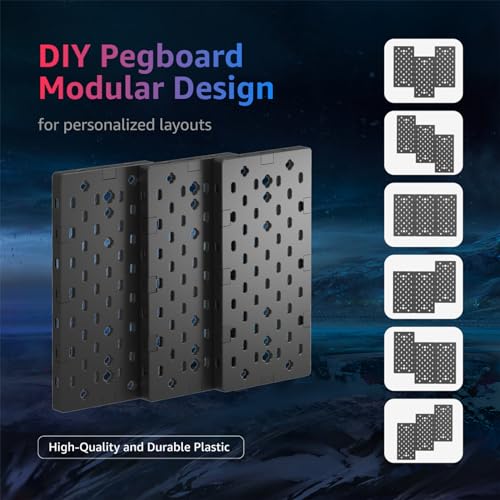 Image of PEGZONE Modular Headphone and Controller Holder for Game, Clamp-on Pegboard, Rotatable Controller Stand with Cable Hooks, Gaming Accessory for Xbox PS5 PS4 Nintendo Switch, 3Pcs Pegboard, Black