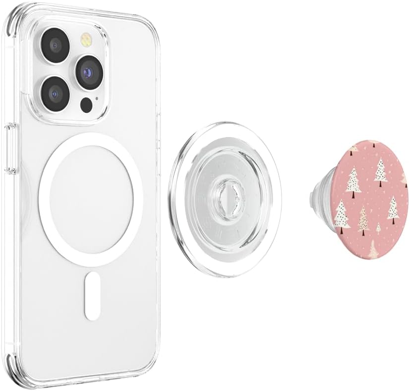 Retro Christmas Pink Christmas Tree Holiday Themed PopSockets MagSafe PopGrip for iPhone