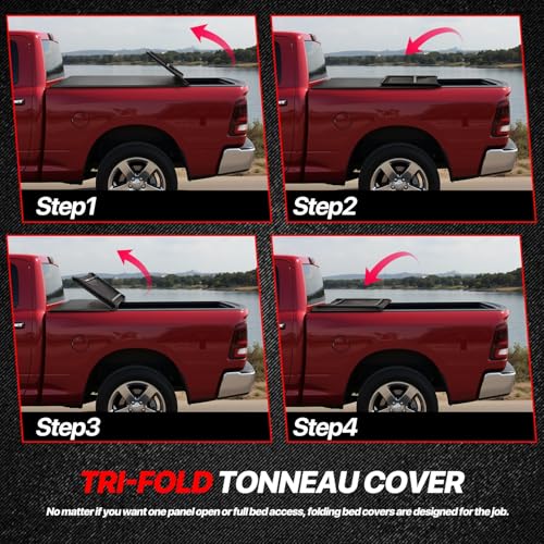 M-AUTO Soft Tri-Fold Truck Bed Cover Soft Vinyl Tonneau Cover Compatible with 1973-1998 Ford F100 F150 F250 6.5 Ft. Fleetside Bed, Black