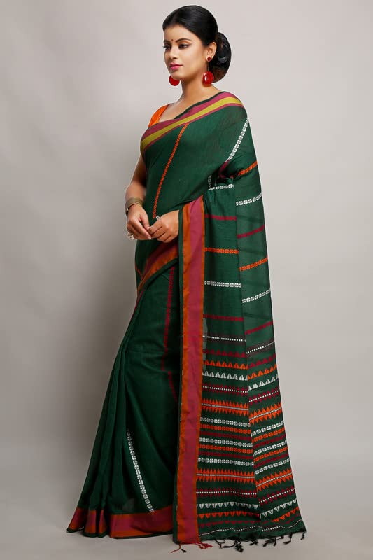 Image of BENGAL HANDLOOM Women's Begumpuri Super Cotton Saree Model 1 with Jaquard Work with Blouse Pieces