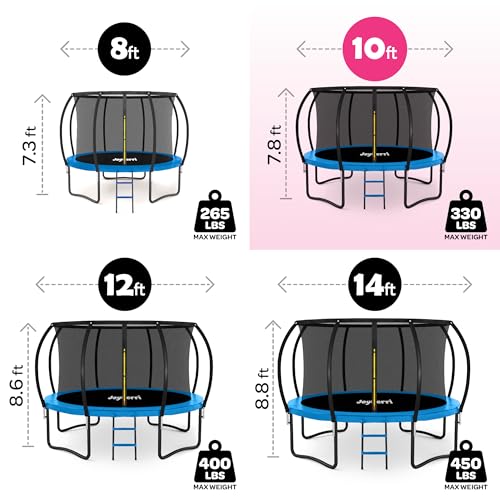 Trampoline for Kids and Adults - 8Ft 10Ft 12Ft 14FT Trampoline with Net - with Bonus Sprinkler and LED Lights/ASTM Certified/Extra Sturdy Recreational Outdoor Trampolines - Thumbnail 4