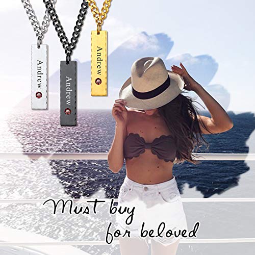 U7 Personalized Rectangle Bar Necklace Engrave Name Date Coordination Charm Stainless Steel Custom Vertical Bar Necklaces Pendant With Birthstone Gift For Women Girls #TOP2