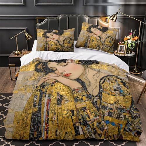 Linge de lit art rétro doré en microfibre de qualité supérieure - 4