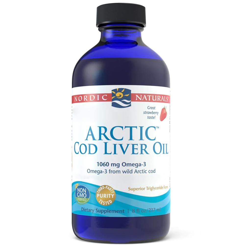 Nordic Naturals, Arctic Cod Liver Oil, 1060mg Omega-3 de Aceite de Hígado de Bacalao, con EPA y DHA, Sabor Fresa, 237ml, Testado en Laboratorio, Sin Soja, Sin Gluten, No GMO