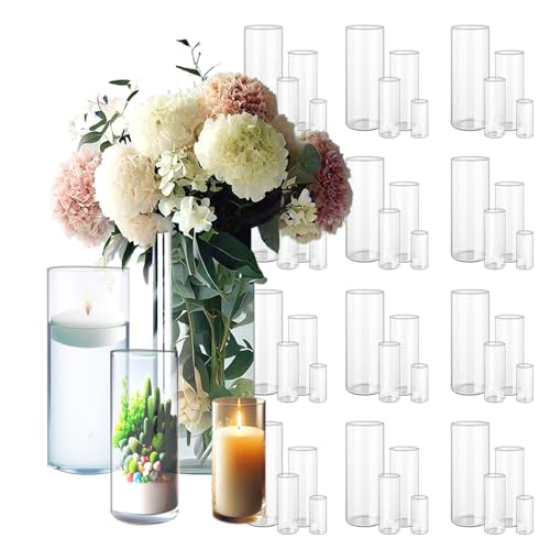 Sandraheer 48 Pack Clear Glass Cylinder Vases for Centerpieces - Different Sizes Floating Candle Vases Holder -4