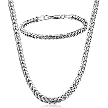 FIBO STEEL Stainless Steel Wheat Chain Necklace for Men Necklace Bracelet Jewelry Set 5mm in Width, 22" 8.5"