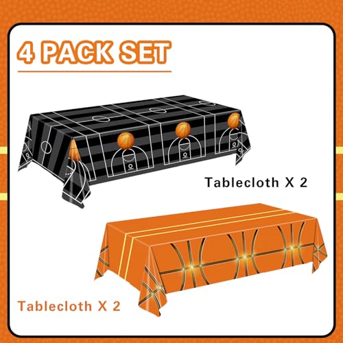 Image of QIYANPAX 4 Pieces Basketball Tablecloth - Basketball Birthday Party Decorations Basketball Table Cloth Soccer Tablecloth Plastic Table Cover for Basketball Party Decorations, 54 x 108 Inch