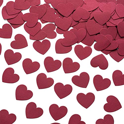 Confettis de table en papier cœur bordeaux 3 cm, découpe nette pour réception chic