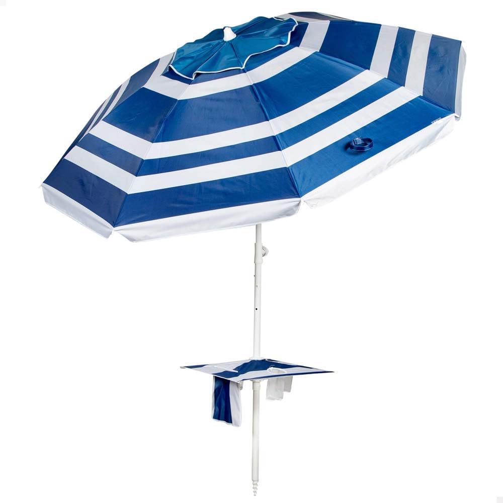 AKTIVE 210 cm Beach Parasol Marine Parasol Centre Table with Coaster, Hook, Steel Pole, Tilt and Adjustable Height, Oxford Polyester Fabric, UV50 Protection, Large Parasols, Multicolored