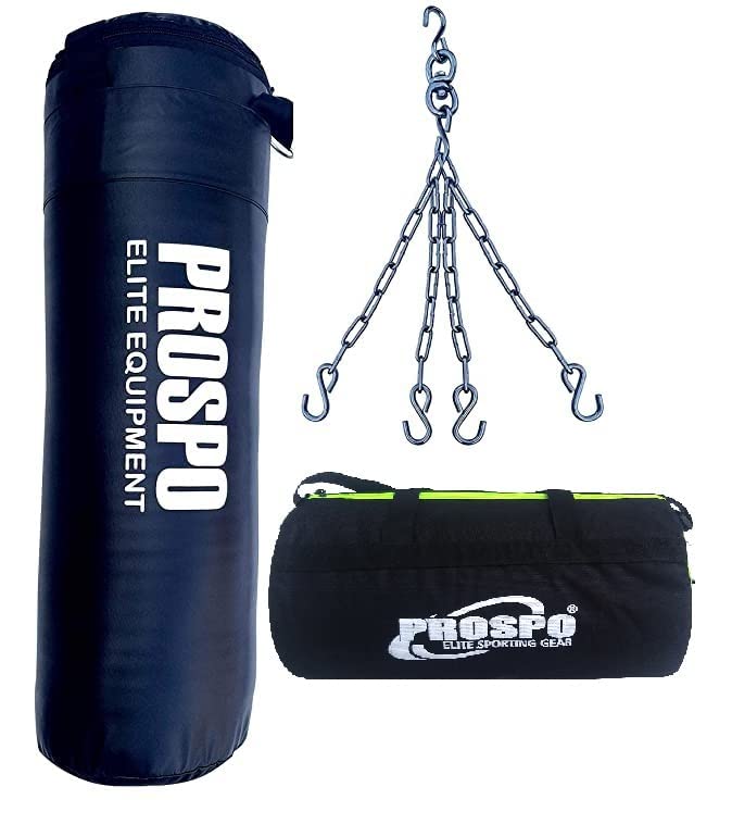 Prospo Punching Bag Srf 36 inch Filled with Chain and Duffle Bag Boxing Gym Set, Boxing Kit, Boxing Set for Men, Boxing Kit for Men, Punching Bag Srf 36 inch Filled with Chain and Duffle Bag (Black)