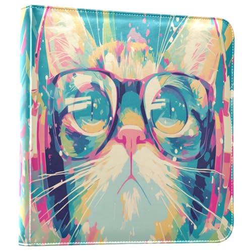 Kigai Cute Cats Photo Album Self Adhesive Scrapbook Album Leather Cover DIY Picture Scrap Book with 20 Adhesive Sheets, 11.8x24x0.8 inch