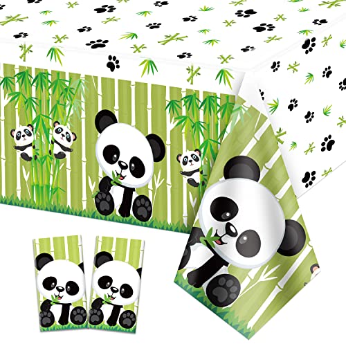 QUERICKY Pacote de 2 toalhas de mesa Panda, 220 x 130 cm, toalha de mesa retangular Panda, decoração de panda para festa de aniversário infantil, produtos para festas Panda, decoração para Baby Shower