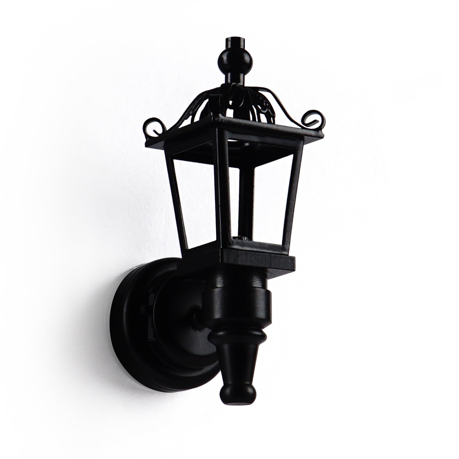 1:12 Scale Dollhouse Miniature Battery Operated LED Black Nickel Coach Lamp Set (Outdoor Lamp)