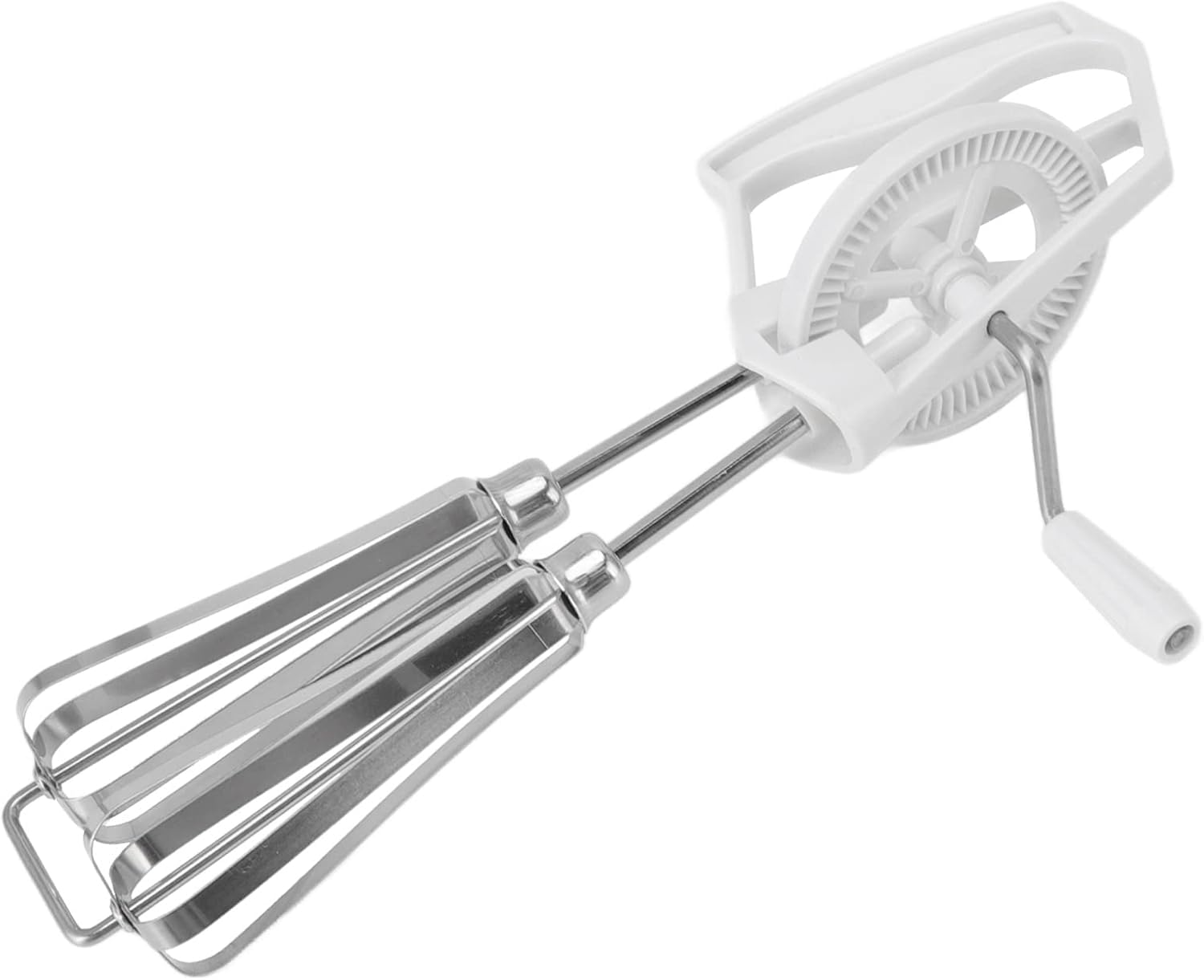 Manual Hand Mixer High Efficiency Hand Crank Stainless Steel Auto Rotation for Cooking White