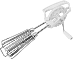 Manual Hand Mixer High Efficiency Hand Crank Stainless Steel Auto Rotation for Cooking White