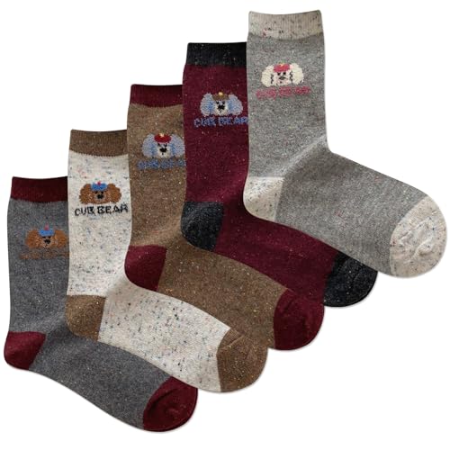 Image of IIG Cute Warm Wool Socks for Women Super Cozy Thick Crew Winter Socks Gifts, 5 Pairs