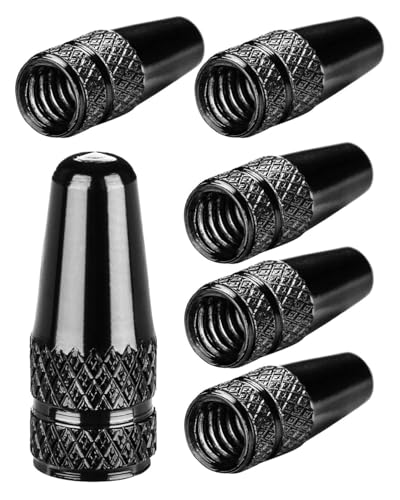 TPZORJX 6 Stück Ventilkappen aus Aluminium, in Schwarz,für Fahrradreifen mit Dunlop- oder Presta Ventil,Fahrrad Ventil Kappen,Reifenventil Abdeckung Fahrradschlauch,Luftventilkappe Fahrradventil Cap