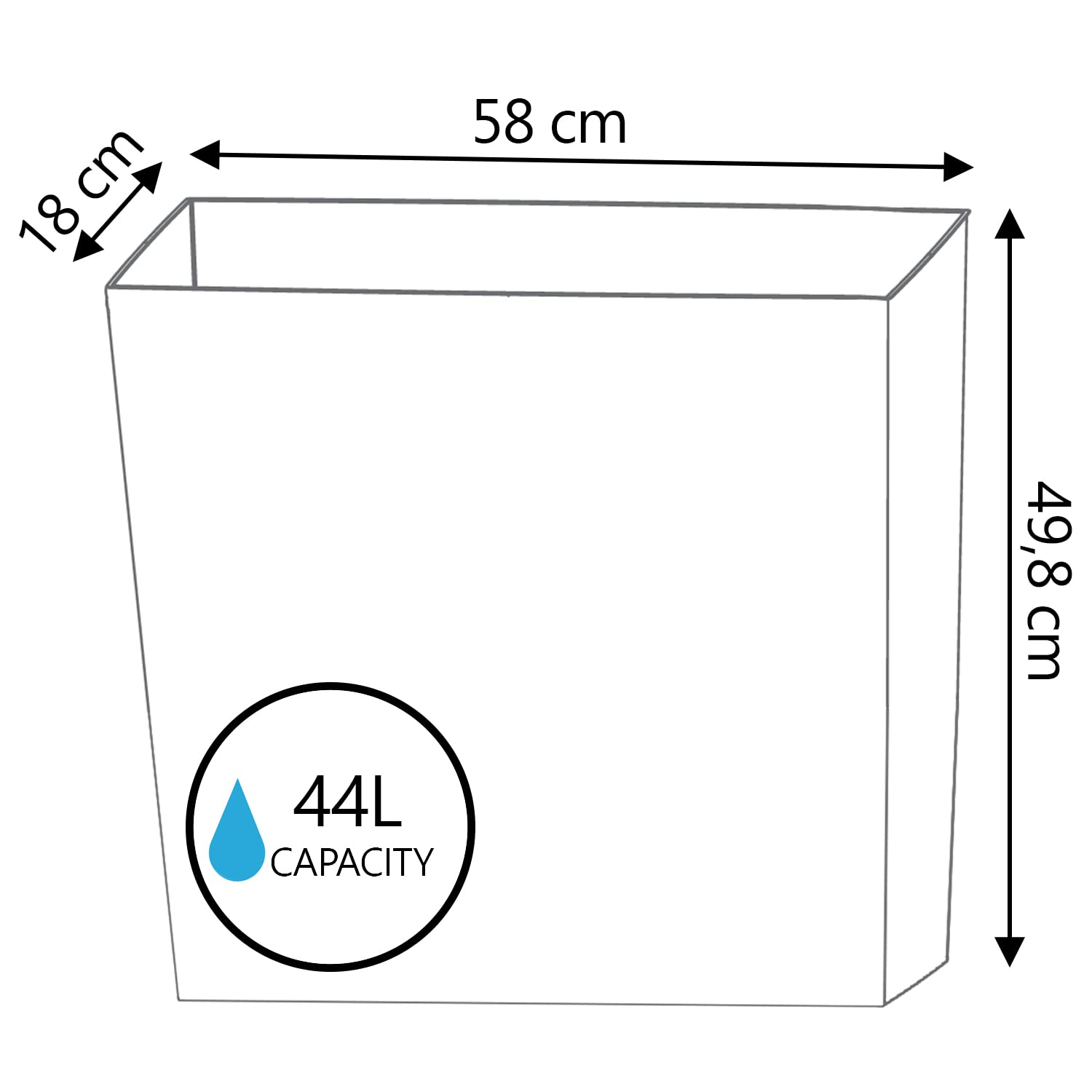 IMJ-Global Vaso per Piante da Interno Moderno, Fioriera da Esterno Rettangolare in Plastica Resistente da 44 Litri (58x18x49,8 cm) Vasi per Piante Ideali per Casa, Balcone, Giardino, Ufficio, Terrazza