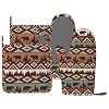 Vintage Rustic Bear Oven Mitts and Pot Holders 4 pcs Set Silicone Bear Mountain Kitchen Oven Mitt Gloves Country Cabin Themed Pot Holders Non Slip Heat Resistant Cooking Mitts Set for Grilling