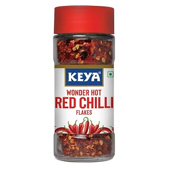 Keya Red Chilli Flakes Dry Red Chilli Flakes Seasonings Aromatic Spicy Dried Pizza Pasta Seasoning Zero added Colours, Fillers, Additives Preservatives 100% Natural 40gm