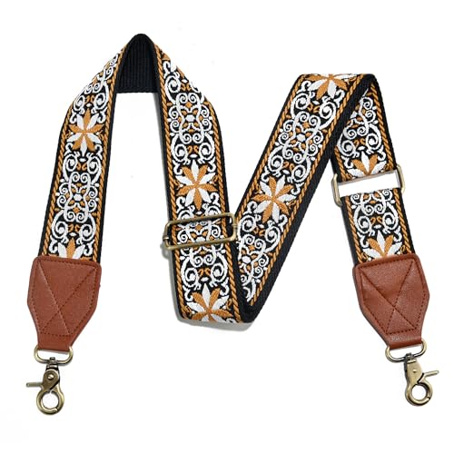 Image of LEMEDE Purse Strap,2 inch Leather End Shoulder Strap Adjustable Replacement,Retro Jacquard Multi-pattern Crossbody Bag Straps