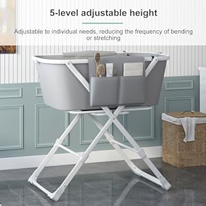 Professional portable dog bathtub pet bathing station for home grooming tub elevated foldable dog shower tub with side pocket 5 adjustable height levels grey   cucciolini doodles