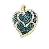 Dazzlingrock Collection 1.05 Carat (ctw) 10k Round Blue & White Diamond Ladies Heart Fashion Pendant, Yellow Gold