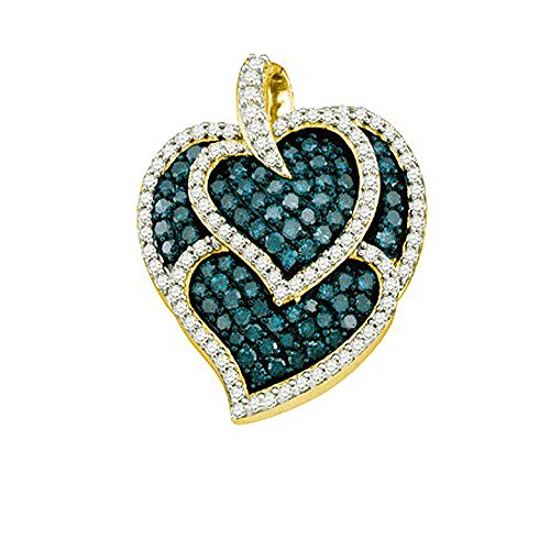 Dazzlingrock Collection 1.05 Carat (ctw) 10k Round Blue & White Diamond Ladies Heart Fashion Pendant, Yellow Gold