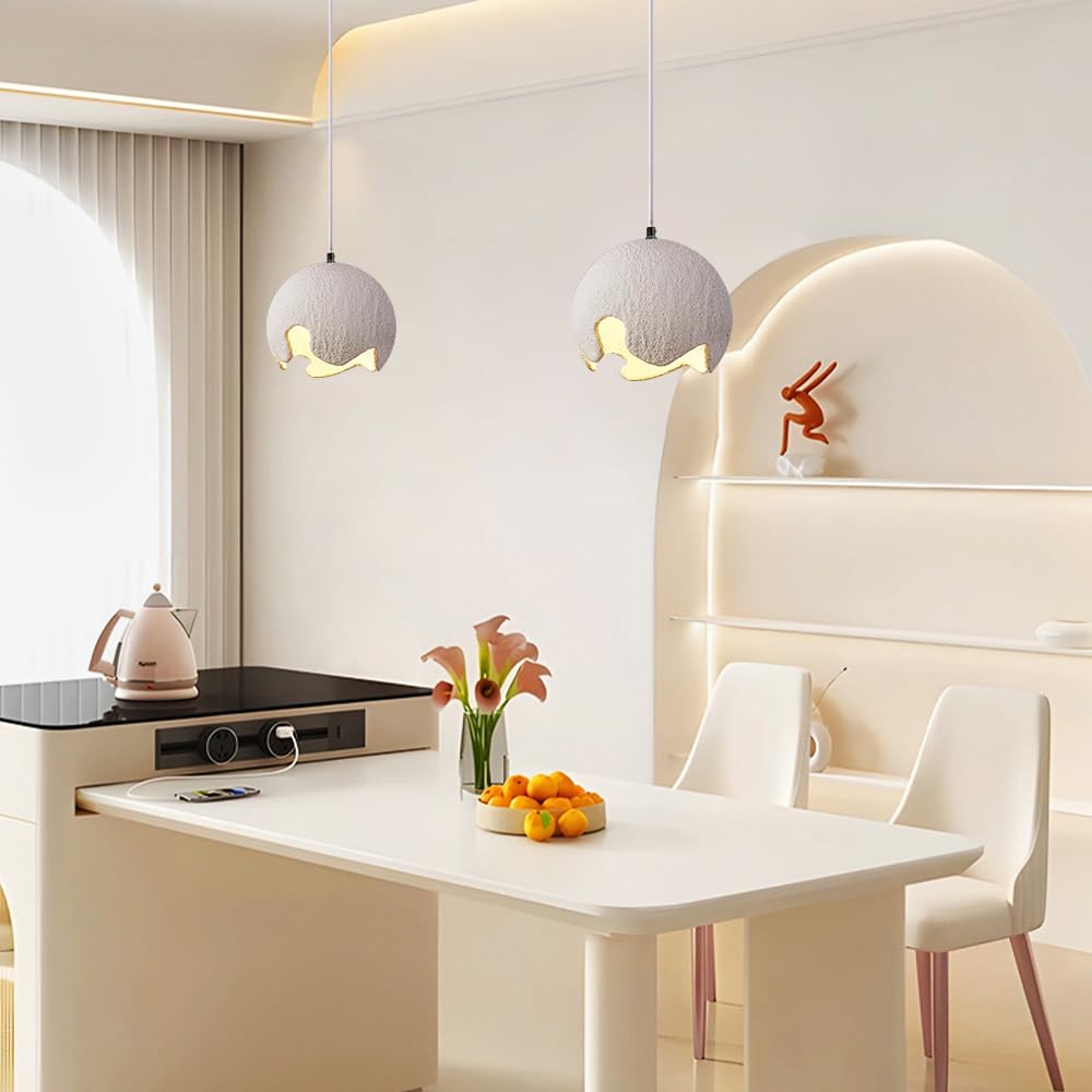 Lámparas de techo colgantes modernas Lámpara colgante de Resina para mesita de Noche, Isla de cocina, lámpara colgante de cúpula de 1 Luz para comedor, lámpara colgante Redonda Estilo Wabi Sabi