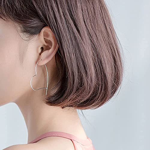 925 Sterling Silver Big Large Heart Hoop Earrings Threader Earrings For Women Thin Wire Lightweight 50Mm For Women Girls #TOP4
