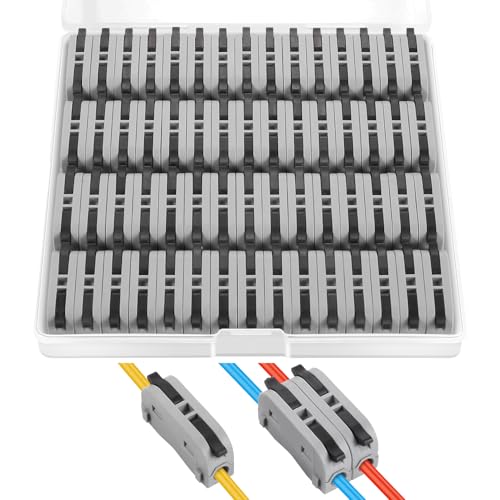 XHF 60 Pcs Black Conductor Compact Connectors Lever Nuts, Electrical Wire Terminals for Any Circuit Inline Splices 28-12 AWG (SPL-1)