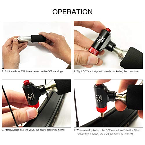 Insuflador de bicicleta, Romacci Cabeça de insuflação de bicicleta Válvula de cartucho de CO2 Quick