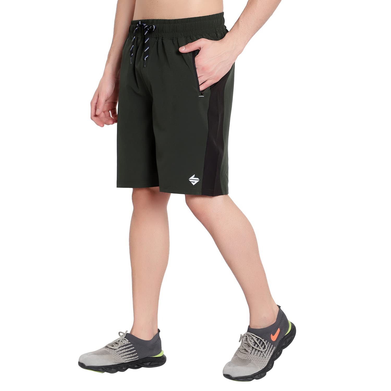 Men's Dry-Fit Sweat Resistant Active Athletic Gym Workout Running Performance Shorts with Zipper Pockets.