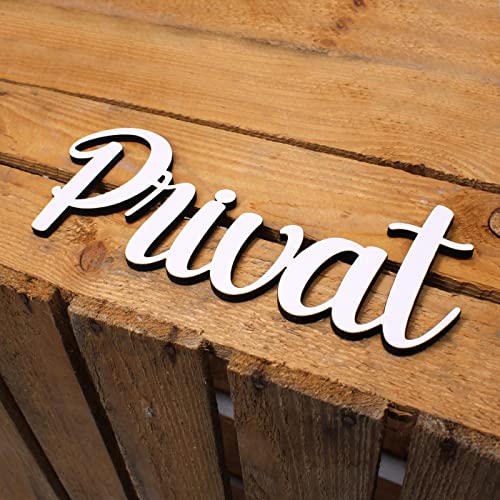 Privat Türschild Schriftzug weiß Holz Schild Privaträume Türdeko Buchstaben Zimmer zum Ankleben 23 x 9 cm