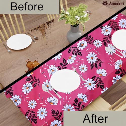 Image of Waterproof Dining Table Cover | PVC Table Protector | Dustproof Spill Proof Cover for Home & Kitchen (floral-21, 40x60 Inches (4 Seater))