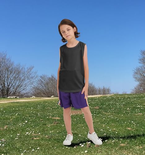 4 Pack Boys/Kids/Teens Quick Dry Tank Tops Mesh Moisture Wicking Athletic Performance Sleeveless Shirts(Age 4-18Y)4