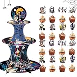 Night Before Christmas Cupcake Stand 3 Tier Halloween Cupcake Stand with Night Before Christmas Cupcake Toppers for Night Before Birthday Decorations Halloween Birthday Decor
