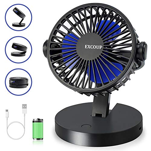 EXCOUP Battery Operated Fan, USB Fan Small Desk Quiet Rechargeable Portable Fan
