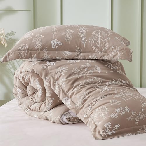 Bedsure Light Taupe Twin/Twin XL Comforter Set - Reversible Floral Bed Set, Soft Summer Lightweight Bedding for Bedroom, 1 Soft Botanical Flowers Comforter and 2 Pillow Shams by Bedsure - Used condition - Image 7