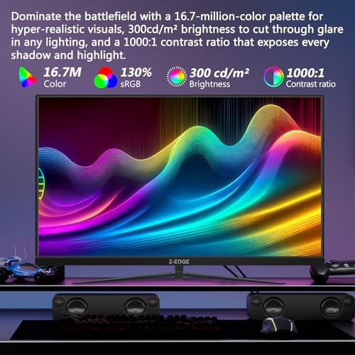 Image of Z-Edge 24.5 inch 300Hz 280Hz 240Hz Gaming Monitor, UG25S FHD 1080p, Ultra Fast MPRT 1ms, IPS Monitor Gaming, PC Computer Monitor, 16.7M Colors, DP x2, HDMI x2