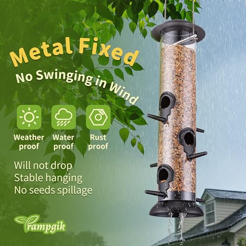 TrampgiK Metal Tube Bird Feeders for Outdoors Hanging,Finch Feeders for Outside,Chew-Proof Hanging Birdfeeder,Squirrel-Proof 6 Ports Bird Feeder 13 Inch,Anti-Rust,Black,1 Pack(Seed is not Included) by TrampgiK - Used condition - Image 8