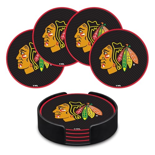 Rico Industries NHL Hockey Chicago Blackhawks Standard Classic Favorites: PVC Coaster Set (4-Pack)